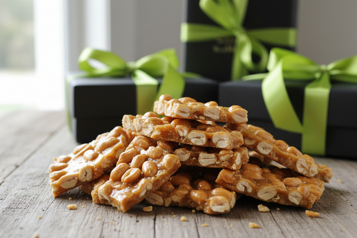 1 lb Homemade Peanut Brittle Black Gift Box